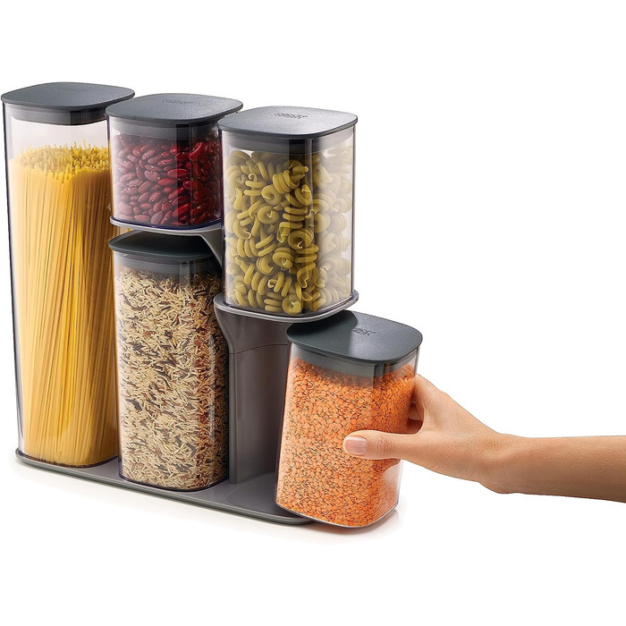Набір Joseph Joseph з 5 контейнерів для зберігання продуктів у холодильнику, герметичні, сірі, з функціональним тримачем