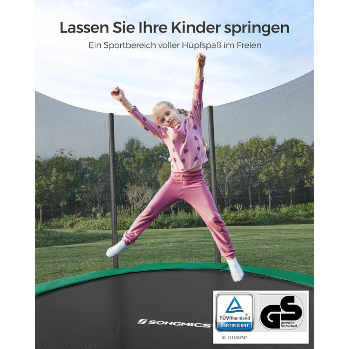 Батут SONGMICS садовий Ø305 см з захисною сіткою, драбиною та м'якими стійками, зелений