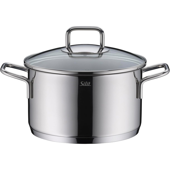 Набір кухонного посуду Silit Extra Cook: каструлі 16/20/24 см з кришками, ковшик 16 см, мірна шкала, широкий зливний край, придатний для миття в посудомийній машині, з нержавіючої сталі Crominox