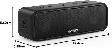 Soundcore 3 Bluetooth Портативна Колонка: Стерео Звук, Titan Membrana, BassUp, 24 год, IPX7, EQ, для дому, вулиці, саду (Чорний)