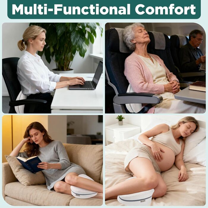 Подушка для ніг та стегон Dioxide для тих, хто спить на боці, з memory foam. Підтримка ніг, колін, стегон, спини та для вагітних. Білий колір.