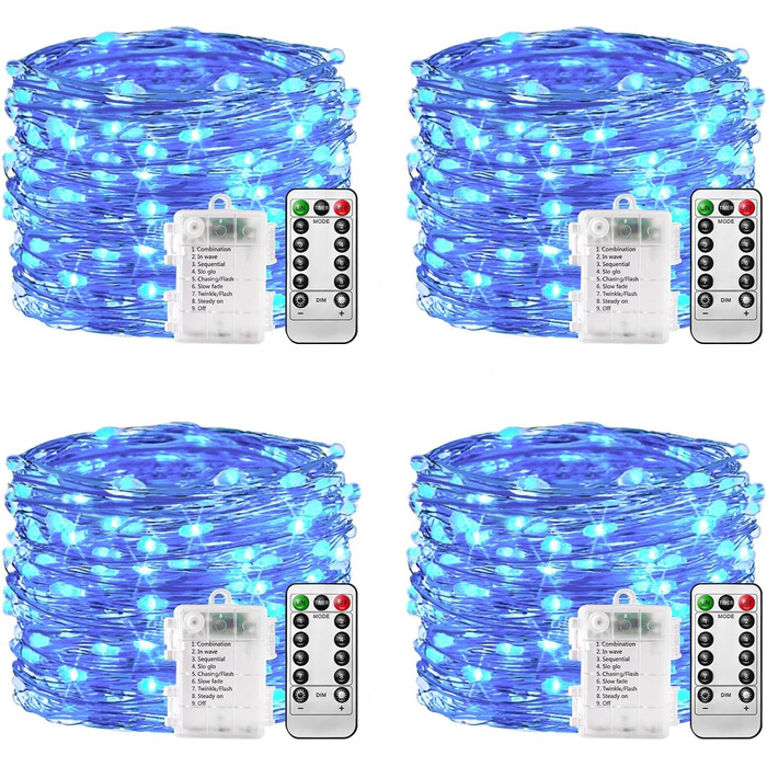 Ланцюжок прикрас LED 100 шт., 10 м, 8 режимів, пульт, таймер, тепле біле світло, диммування, вологостійкий, для дому та саду