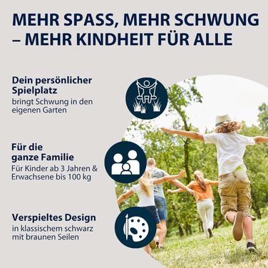 Дерев'яна гойдалка Hudora чорного кольору - дитяче крісло-гойдалка з гуми - сертифікована TÜV Rheinland/GS, з регульованими тросами - гойдалка для дітей та дорослих до 100 кг