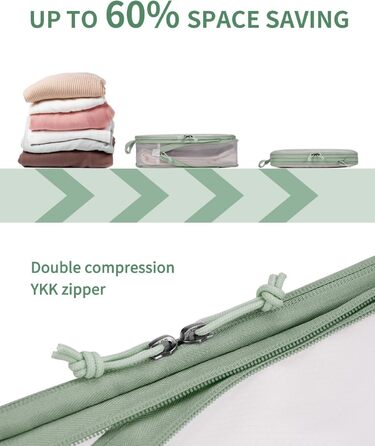 Набір компресійних органайзерів для валізи та рюкзака ECOHUB, 6 предметів, ультралегкі пакувальні куби з сітки для ручної поклажі, екологічні (Зелений)