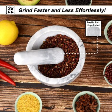 Набір ступки та пестика для гуакамоле, полірований натуральний мармур, великий, білий, сірий