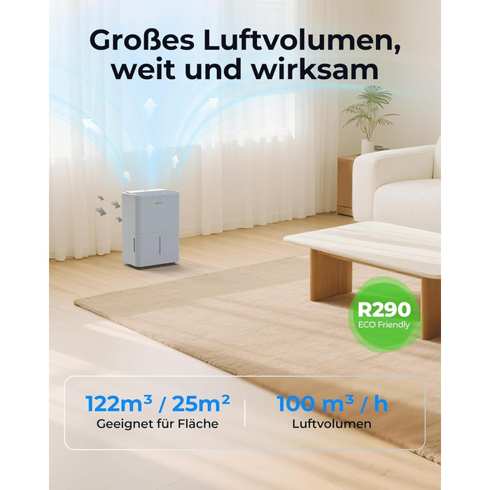 Електричний осушувач повітря 12L з таймером, фільтром та шлангом, для підвалу та приміщень до 122м³, гарантія 10 років