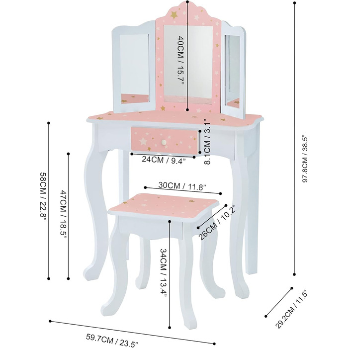 Дитячий туалетний столик Fantasy Fields з дзеркалом і табуреткою, рожевий (TD-11670Q)