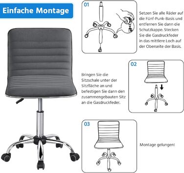 Офісне крісло Yaheetech без підлокітників, ергономічне, з регулюванням висоти, поворотне на 360°, з м'якою оббивкою з велюру, сірого кольору