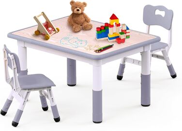Дитячий стіл JoyHood з 2 стільцями - регульована висота. Набір дитячих меблів для дітей 3-8 років. Сірий колір. Підходить для школи, дитячого садка, дому.