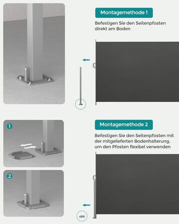 Бічна маркіза SONGMICS з металевим коробом, антрацит, 140x300 см, висувна, вітрозахист і сонцезахист для балкона, тераси, саду, іржостійка