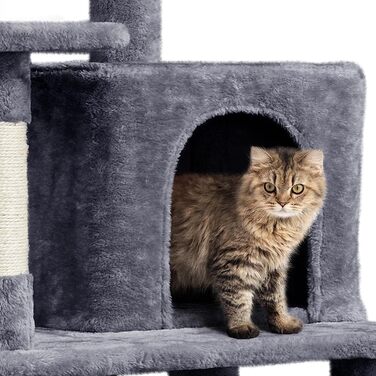 Кігтеточка для котів Yaheetech Cat Tree 159см Міцне котяче дерево з котячими печерами та платформами Ігровий будиночок для котів темно-сірий