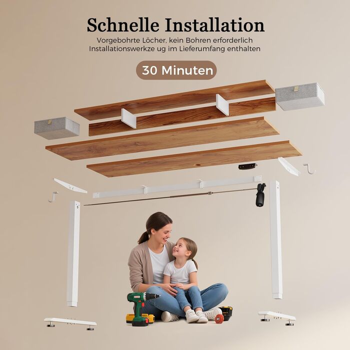 Регульований за висотою стіл Klicelor з двома ящиками, електричний, для офісу, 140 x 60 см