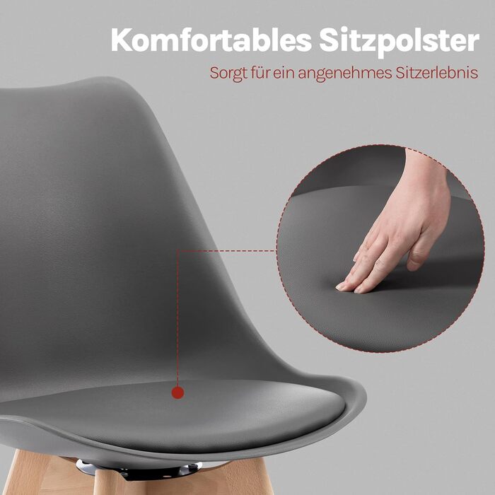 Набір з 2-х обертових кухонних стільців Woltu для їдальні, з масиву дерева та штучної шкіри, сірого кольору, до 120 кг