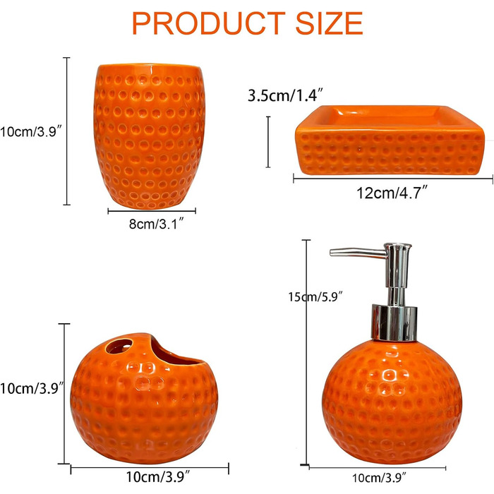 Набір аксесуарів для ванної кімнати, помаранчевий, 4 шт. и дозатор для мила, тримач для зубних щіток, кружка, мильниця