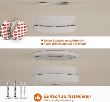 Датчик диму Rauchmelder з магнітною кріпленням, фотоелектричний, 10 років служби, змінна батарея, 4 шт. (4 шт.)