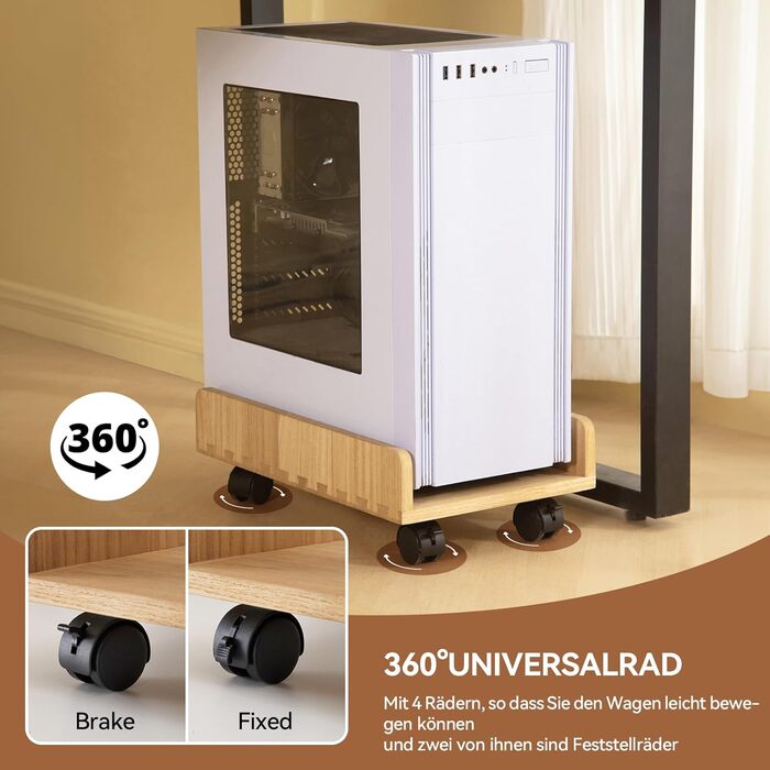 Кріплення для CPU KIRIGEN, комп'ютерний корпус ATX, мобільний стенд з колесами, натуральне дерево