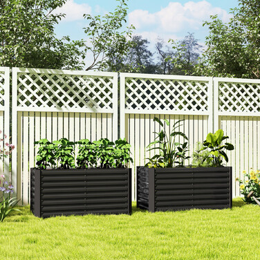 Набір з двох raised beds (високих грядок), ящики для вирощування рослин, поглиблені, металеві, 120 x 60 x 60 см, темно-сірі
