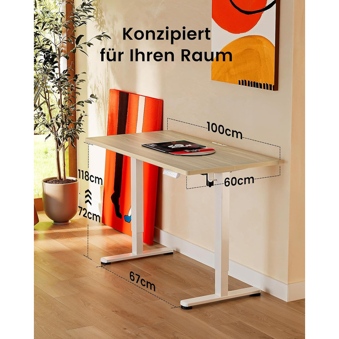 Електричний регульований стіл ErGear 100x60 см, світле дерево, з пам'яттю та з'єднувальною пластиною для дому та офісу