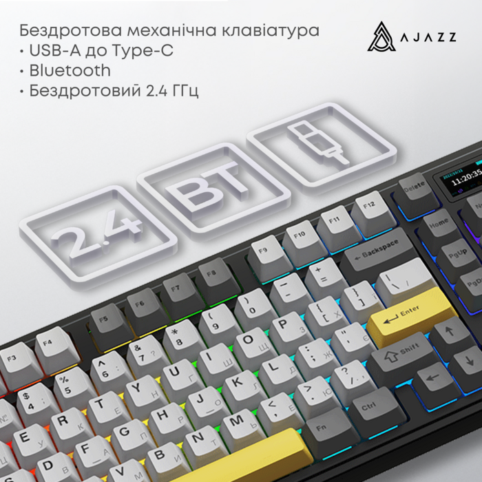 Бездротова механічна клавіатура Ajazz AK980 V2 Maillard Switch Black (AK980-V2-M-BGY)