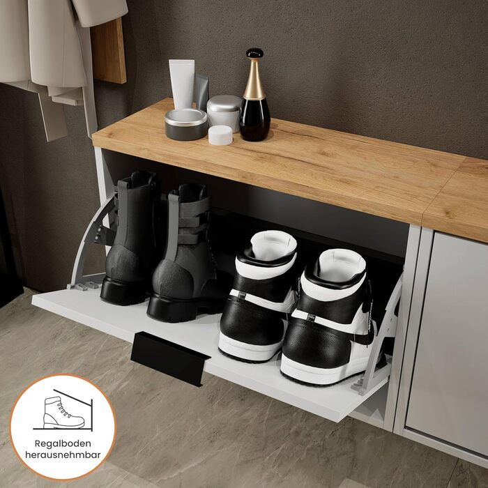 Взуттєва шафа Planetmöbel вузька з 6 полицями, комод для прихожей, коридору, гардеробу 60 x 23 x 118 см, білий сірий