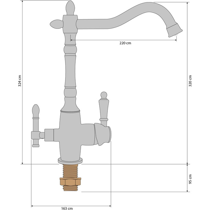 АОРА Вінтажний 3-сторонній хромований змішувач у стилі кантрі Змішувач для раковини для фільтрів води, систем осмосу Змішувач для фільтра для води