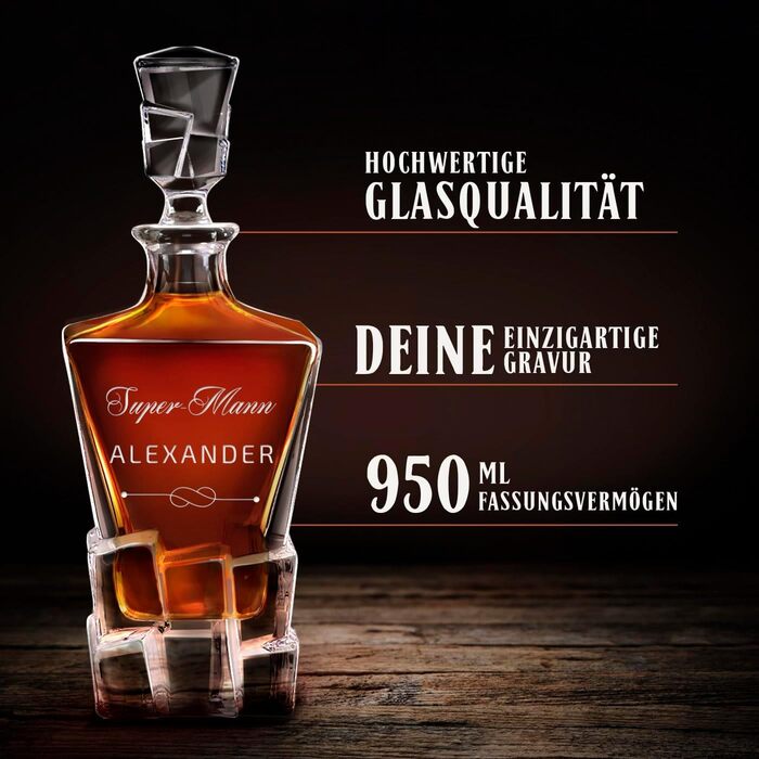 Мавертон Карафа для віскі 950 мл + Набір з 6 склянок для віскі з гравіюванням - Декантер для віскі - Подарунок на Різдво - Люксовий дизайн - Крісталльне скло - для чоловіків на день народження