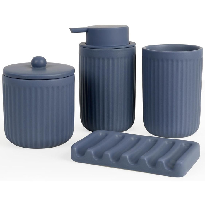 Набір для ванної кімнати блакитний, 4 шт. з кераміки: дозатор для мила 350 мл, стаканчик для зубної щітки, мильниця, контейнер для ватних паличок. Декоративний набір для раковини