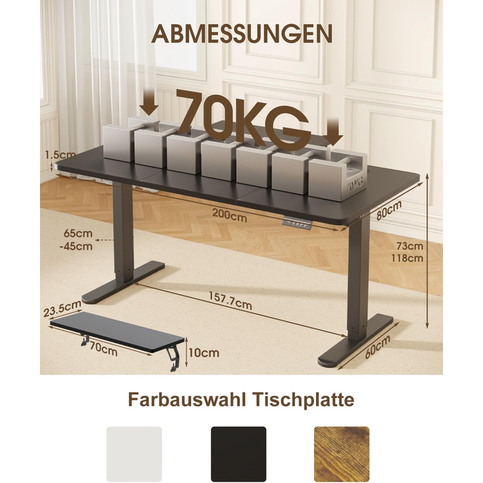 Електричний регульований стіл Devoko 160x70 см з підставкою для монітора, комп'ютерний стіл, 2 пам'яті висоти, вінтажний коричневий