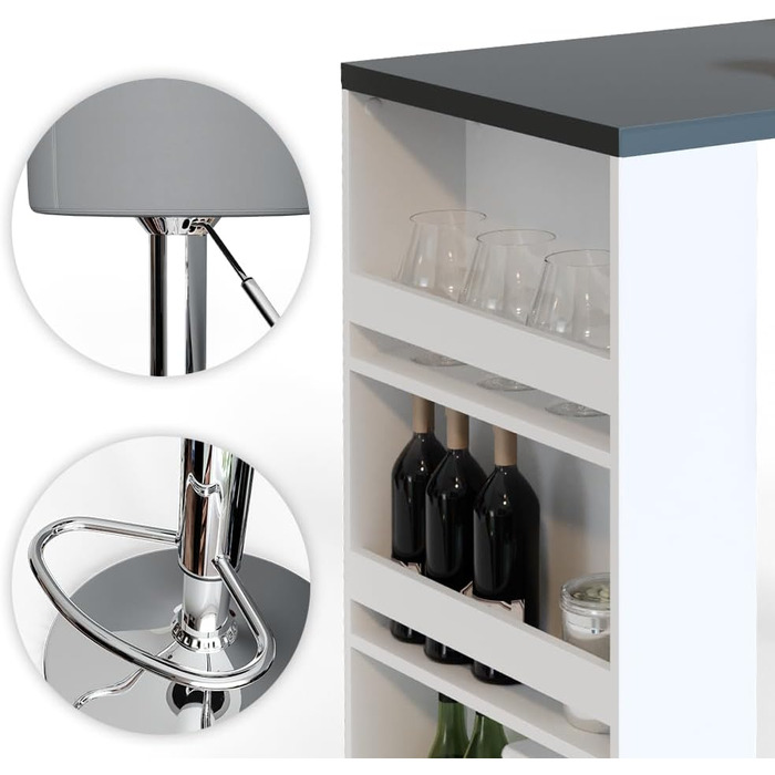 Барний стіл Vicco Bartisch-Set з 2 барними стільцями, 117 x 57 см (Білий/Сірий)