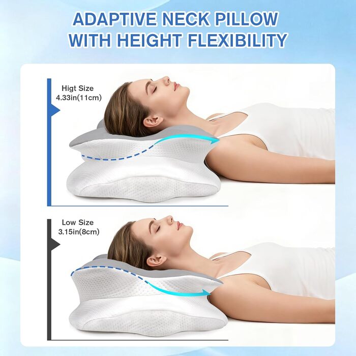 Ортопедична подушка для шиї з Memory Foam, проти болю в шиї та плечах, знімний чохол, сіра