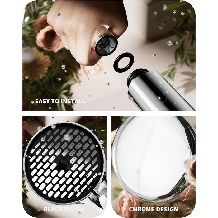 Фільтр для душу Cobbe зі шлангом, ручна лійка з 3 вугільними фільтрами, душова лійка з 6 режимами, високонапірний економічний душ з фільтром від накипу для жорсткої води, видаляє 99% хлору (чорний)