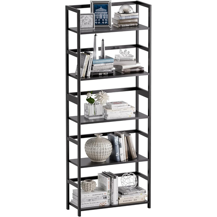 Багатоярусна полиця для книг, індустріальна з бамбуковим каркасом, дерев'яна полиця-вітрина для дому та офісу, органайзер для зберігання, рустикальний коричневий (чорний)