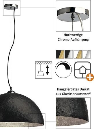 Підвісний світильник SLV FORCHINI Світлодіодний стельовий світильник з регулюванням яскравості, підвісний світильник для вітальні, бару, їдальні Круглий стельовий світильник в ексклюзивному дизайні (GRP, лампочка E27, Ø38см, чорний/сріблястий) Ø 38 см Чор