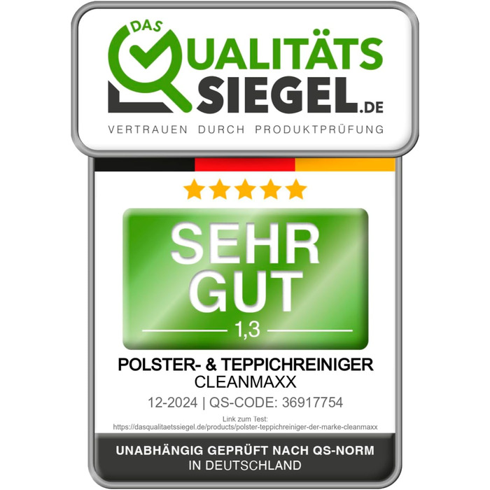 CLEANmaxx Професійний пароочисник та чистий для килимів та оббивки | EASYmaxx засіб для чищення килимів | Миючий пилосос для диванів, авто, килимів, оббивки та ін. | Плямисто-видалятор чорного кольору з шампунем Pro Steam Touch 2000W