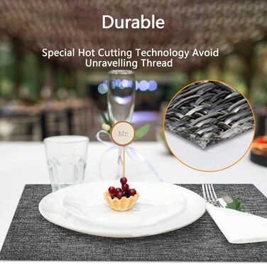 Набори скатертин DACHUI, 8 шт., ткані, з ефектом льону, водонепроникні, термостійкі, миються, довговічні (димно-сірий, темно-сірий)