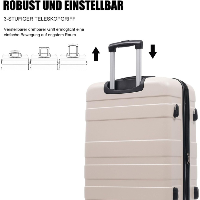 Набір валіз Merax 5 шт. (M-L-XL) з ABS, TSA-замком, розширення L-XL, з сумкою та косметичкою, бежево-чорний