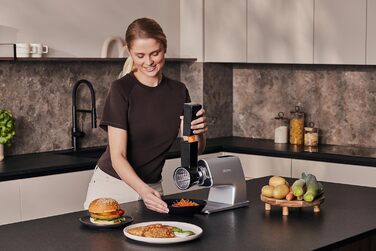 Електрична м'ясоподрібнювач ZEEGMA MOLEN MASTER 2500W з 3 дисками з нержавіючої сталі, насадка для ковбас та овочешкребкою, функція зворотного ходу, сенсорний дисплей