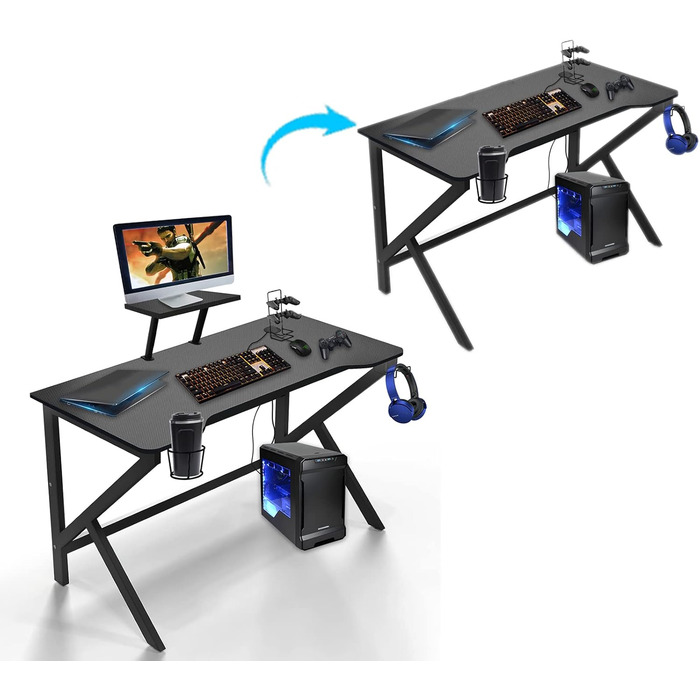 Ігровий стіл HaodaCulture 160x135 см з підставкою для монітора, 2 розетки та 2 USB, кутовий, для ПК, 100x55 см
