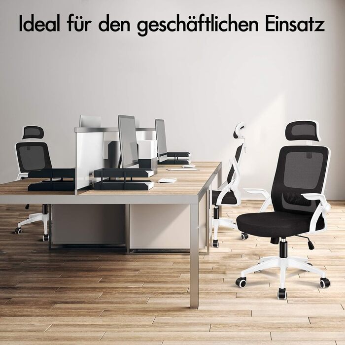 Офісний крісло ALFORDSON з динамічною підтримкою попереку, регульоване, з відкидними підлокітниками, чорне (Arc - Біле)