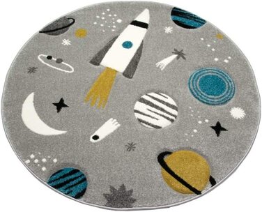 Дитячий килим з мериноса, килим для вивчення космосу із зображенням зірок і планет космічного корабля сірого кольору розмір 120 см круглий
