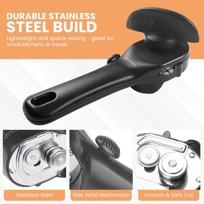 Нержавіюча сталева відкривачка для банок Bellemain з ергономічною ручкою | Безпечний зріз, ідеальна для дому та ресторанів