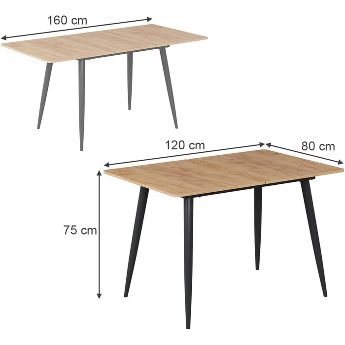 Розкладний стіл Vicco Esstisch Beaver, 80x70 см, золото-дубовий/чорний, 120-160x75x80 см