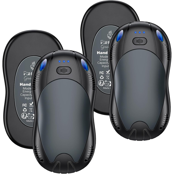 Електричні грілки для рук FANDLISS з акумулятором 10000mAh, двосторонній нагрів, магнітний набір 2 шт., USB, 3 режими нагріву, для кемпінгу та активного відпочинку, подарунок