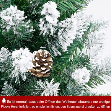 Штучна Різдвяна ялинка UISEBRT-Зелена штучна ялинка з ПВХ Ялинка для різдвяного декору, натурально-біла зі сніжинками, з вкл. Металева підставка (180 см, з ефектом снігу і соснових шишок)
