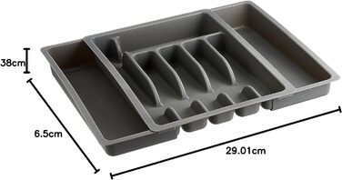Лоток для столових приборів Kesper, висувний, пластиковий, 29-50 см x 38 x 6,5 см, сірий