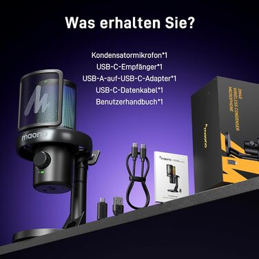 Мікрофон MAONO DM40 Pro бездротовий для ПК з RGB підсвіткою та ШІ-зміною голосу, шумозаглушення, для геймінгу, подкастингу та стрімінгу (чорний)