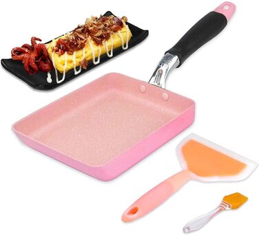 Японська сковорода для омлету з антипригарним покриттям тамагоякі яєчна сковорода прямокутна міні-сковорода з силіконовою лопаткою і щіткою