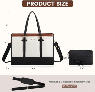 Сумка для ноутбука LOVEVOOK, жіноча, середнього розміру (15,6 дюймів), для роботи, навчання, офісу, універсітету, сумка-шопер, акцент: коричнево-чорно-білий колір