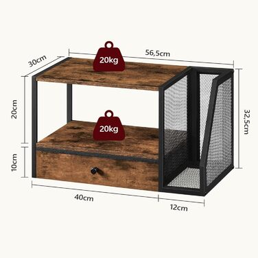 Стіл для принтера, 2-рівневий, з ящиком для зберігання, стелаж для принтера, для дому, офісу, кухні, вітальні, рустикальний коричневий APTHR3001