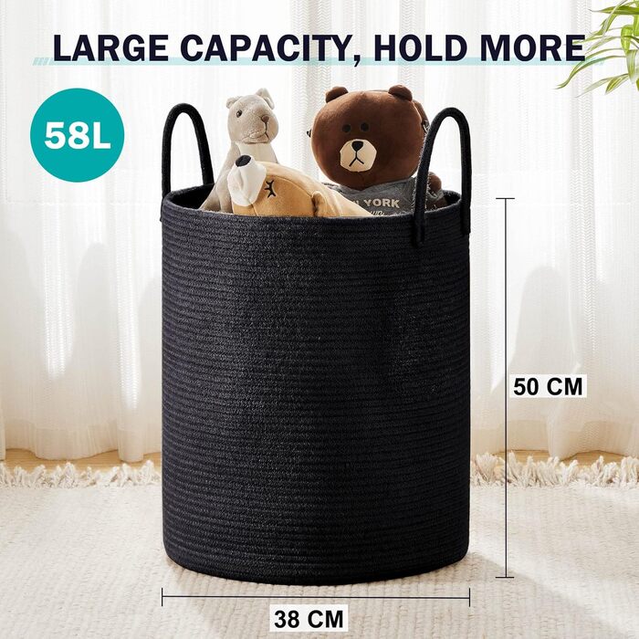 Кошик для білизни YOUDENOVA плетіний, 58 л, ручний, з бавовни (чорний)